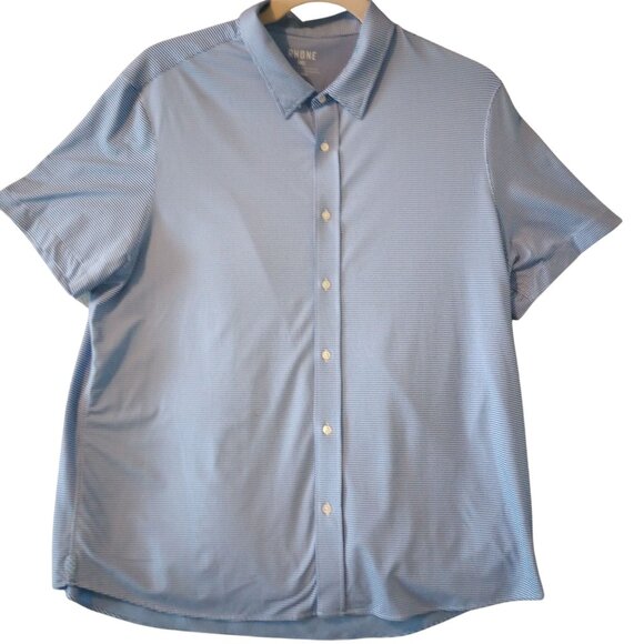 Rhone Commuter Mens Light Blue Short Sleeve Button-Down Shirt XXL Micro Check - Picture 1 of 7